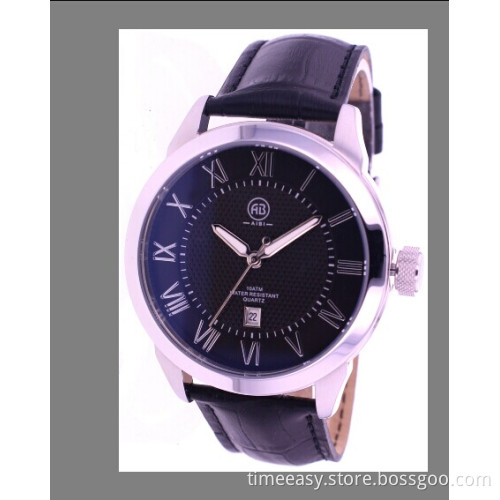 Genuine Leather Watch with Stainless Steel Case